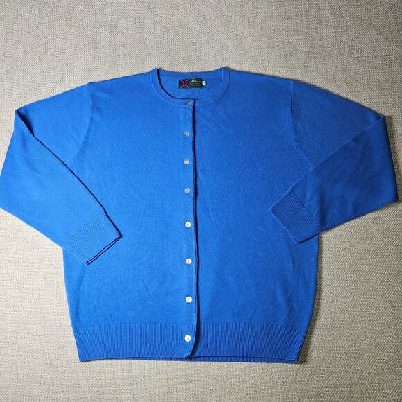 Vintage 100% Cashmere Blue Button Up Sweater by Tina Best Quality Scotland XL - Picture 5 of 11
